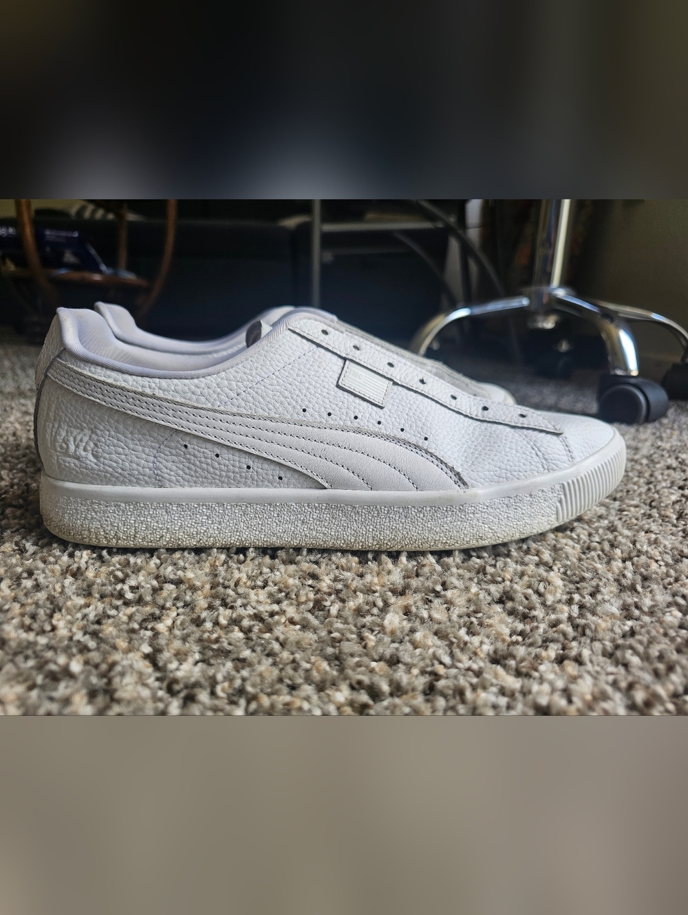 Puma TMC All-White Textured Leather Low-Top Sneaker